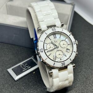 NEW - original tags, receipt, box - White and Silver Gc SWISS MADE Ceramic Watch